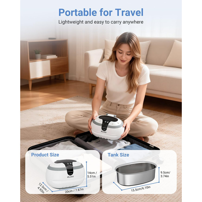 Ультразвукова мийка VLOXO 600мл, 42 кГц - для ювелірних виробів, інструментів, зубних протезів та годинників, бак з нержавіючої сталі, тиха робота, 50W