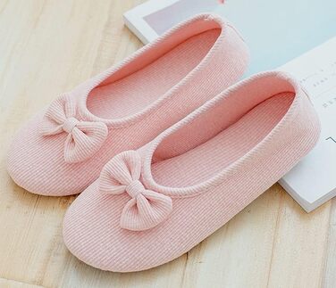 Жіночі дитячі тапочки з бавовни, м'які балетки з милим бантиком, теплі домашні тапочки для дому, спальні, вітальні, офісу (39/40 EU, Рожеві)