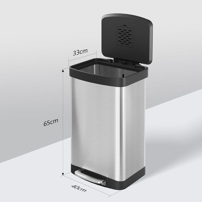 Відро для сміття WLIVE з нержавіючої сталі, 55L, з м'яким закриттям, для кухні, спальні, офісу, срібний