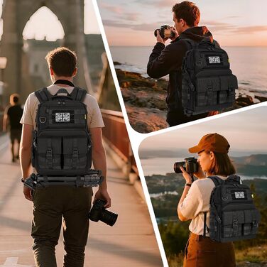Чорний рюкзак для камери з відділенням для ноутбука 15,6 дюймів, водонепроникний, сумісний з Canon, Nikon, DJI | Знімний вкладиш, підтримка штатива