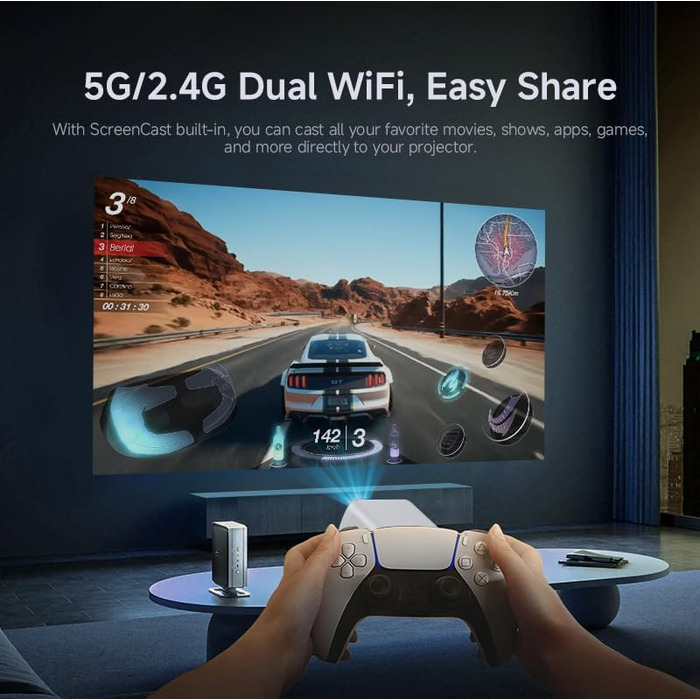 LQWELL HY300 PRO Mini Beamer: портативний проєктор 4K/1080p з Android 11, WiFi 6, Bluetooth 5.0, Airplay/Miracast, для Android/iPhone/PC/Mac/Switch