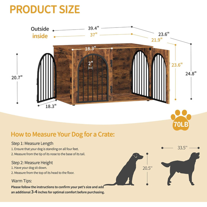 Клітка для собак Hzuaneri, 100 см, 3 двері, сучасний дизайн, для дому, висока міцність, 100 x 60 x 63 см, вінтажний колір, DFC84101B