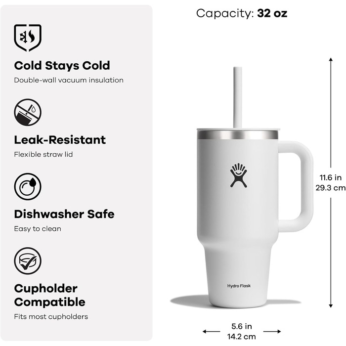 Термостакан Hydro Flask Travel Tumbler 1180 мл (40 Oz) з герметичною кришкою та трубою, нержавіюча сталь, вакуумна ізоляція, колір Cascade (бірюзовий)