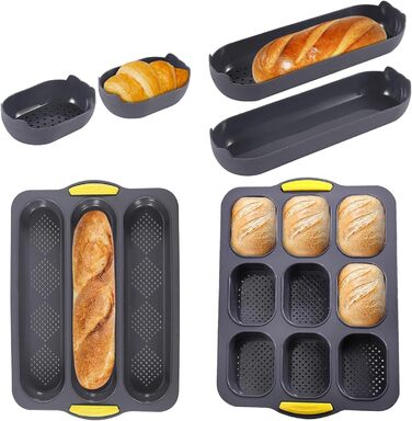 JAOGAUS 6-Piece Baguette Baking Sheet, High-Quality Roll Baking Mold, Baguette Sheet, Baguette Baking Mold, Bread Baking Forms, Perforated, Non-Stick Food Grade, Easy to Clean, Bread Baking Accessories (Gray)