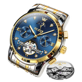 Чоловічий наручний годинник OLEVS 6678: водонепроникний хронограф із кварцовим механізмом, сталевий корпус, підсвічування циферблата, синій/золотий/сріблястий