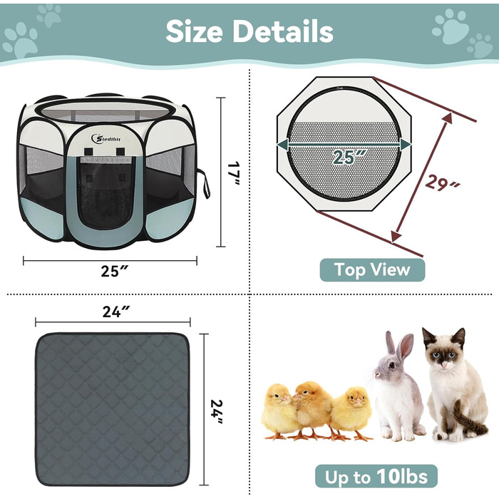 Клітка-загон для собак, Pop-Up, сіра, 73,7x73,7x43,2 см, з 2 змінними пелюшками, для цуценят, котів та дрібних тварин