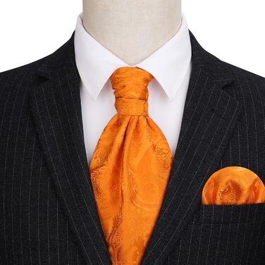 HISDERN Шовковий краватко-шарф чоловічий Paisley, краватка-аскот, нагрудна хустка та кишеньковий хустинка, набір для весілля/бізнесу (Помаранчевий)