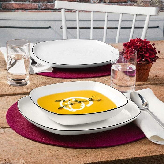 Seltmann Lido Tableware Set, Angular, Black, 12-Piece, 1-piece