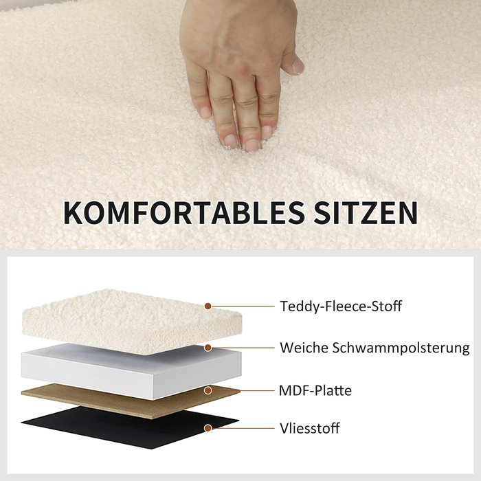 HOMCOM Storage Bench, Folding Bench, Upholstered Bench with Velvet Look, Ottoman Bench for Entrance Hall, Bedroom, Living Room, 76 x 38 x 38 cm Cream White | Aosom