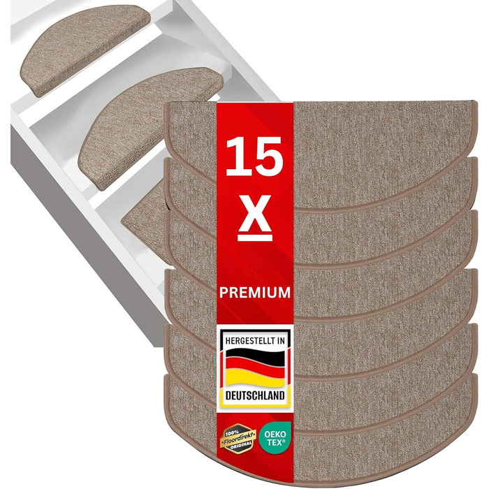 Casa Pura Сходинкові килимки 15 шт. у наборі, 11 кольорів, міцне кріплення, стабільна кутова рейка (Бежевий)