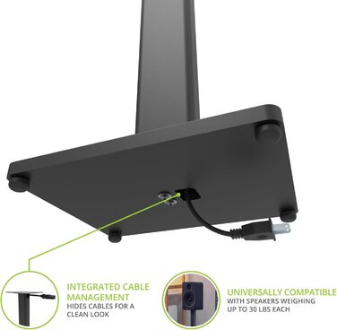 Підлогові стійки Kanto ST28 для поличних акустичних систем 28'' (13,6 кг), пара, чорна сталь, чорна MDF основа