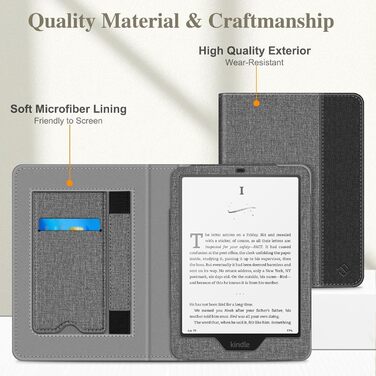 Чохол Fintie для Kindle Paperwhite 12-го покоління (2024/2025), Kindle Colorsoft/Signature Edition, з підставкою, петлею та авто-вимиканням, чорний (сірий/чорний)