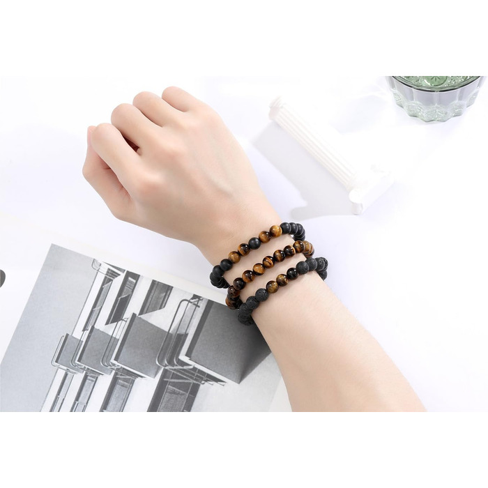 Чоловічі браслети з натурального каміння: тигрове око, лава, онікс, бірюза. Набір 3-4 шт.