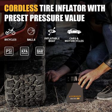 VTOMAN X1: Портативний акумуляторний пусковий пристрій з компресором, 2500A, для авто (бензин до 8.5 л, дизель до 6 л), 150 PSI, 12V, сірий