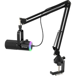 Ігровий мікрофон FDUCE з USB/XLR підключенням для запису подкастів, стрімінгу та співу з RGB-підсвічуванням, регулятором гучності та навушником, з кріпленням-жабою (D30+)