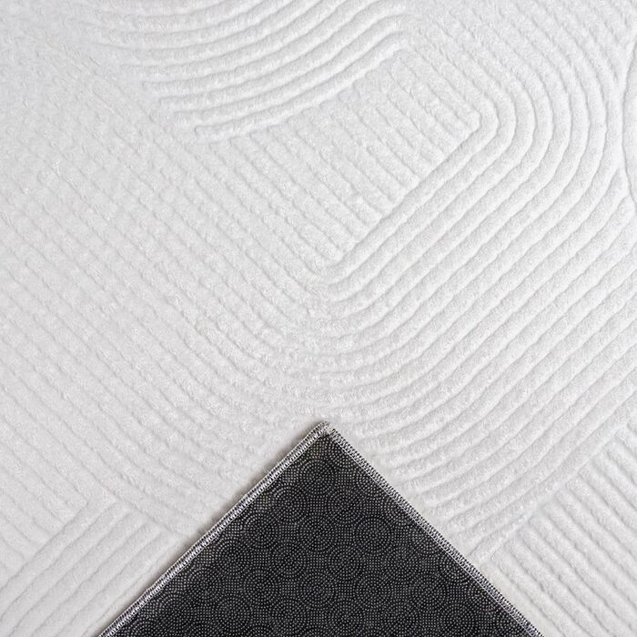 Килим Rio - сучасний та м'який килим для вітальні та спальні з антиковзким покриттям та 3D-ефектом, пухнаста поверхня, легкий у догляді та міцний, білий, 80 x 150 см