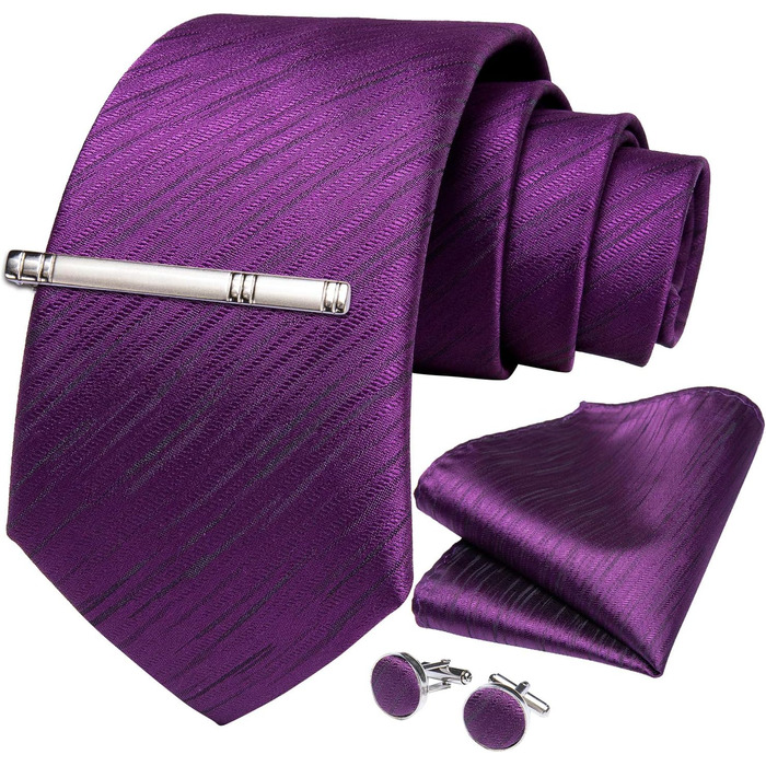 Комплект краватка та хустинка DiBanGu шовкова, фіолетова, для весілля та офісу