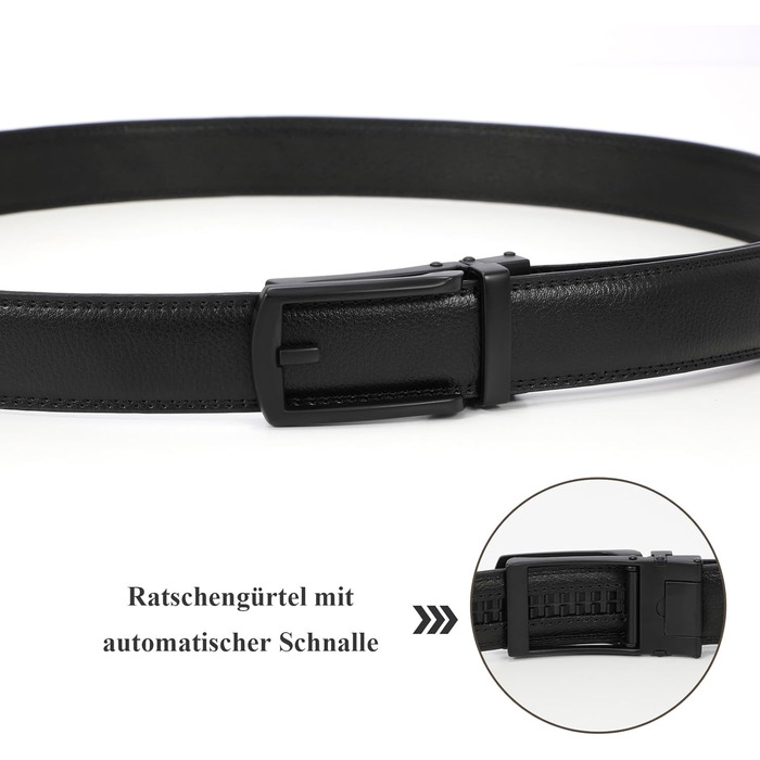 Чоловічий шкіряний ремінь JasGood з автоматичною пряжкою, 33 мм, для костюма, офісний, повсякденний (чорний, 115 см, обхват талії 85-100 см)