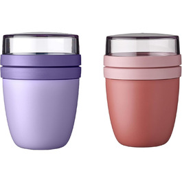 Mepal | Lunchpot Ellipse Mixed Mini | Vivid Lilac + Vivid Mauve | Muesli cup to go | Partition for yogurt & muesli | 300 ml + 120 ml | Suitable for freezer, microwave & dishwasher