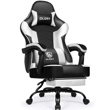 Геймерське крісло з підставкою для ніг, біле, до 150 кг - Ergonomischer Gaming Stuhl