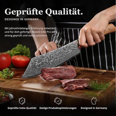 Ніж кухарський Wakoli EDIB Pro Damast BBQ & Blockmesser 20 см з лезом з 67 шарів дамаської сталі (VG10) з ергономічною ручкою з паккавуда для м'яса, гриля та смаження. У подарунковій коробці. Без гравіювання.