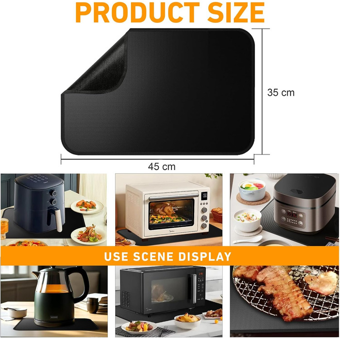 Термостійкий килимок під фритюрницю та кавоварку, 45x35 см, чорний