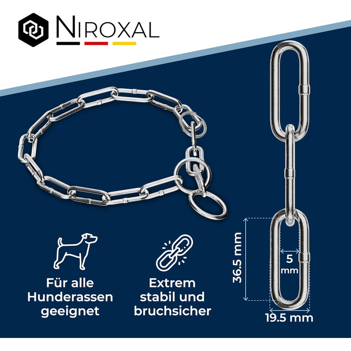 Нашийник для собак з обхватом шиї 49-53 см, нержавіюча сталь V4A, з запобіжником, ланцюговий, 5 мм, довжина 64 см