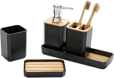 Набір аксесуарів для ванної кімнати FEILANDUO, 5 шт: дозатор для мила, мильниця, тримач для зубних щіток, стакан для зубної пасти, піднос для косметики, Бохо, чорний
