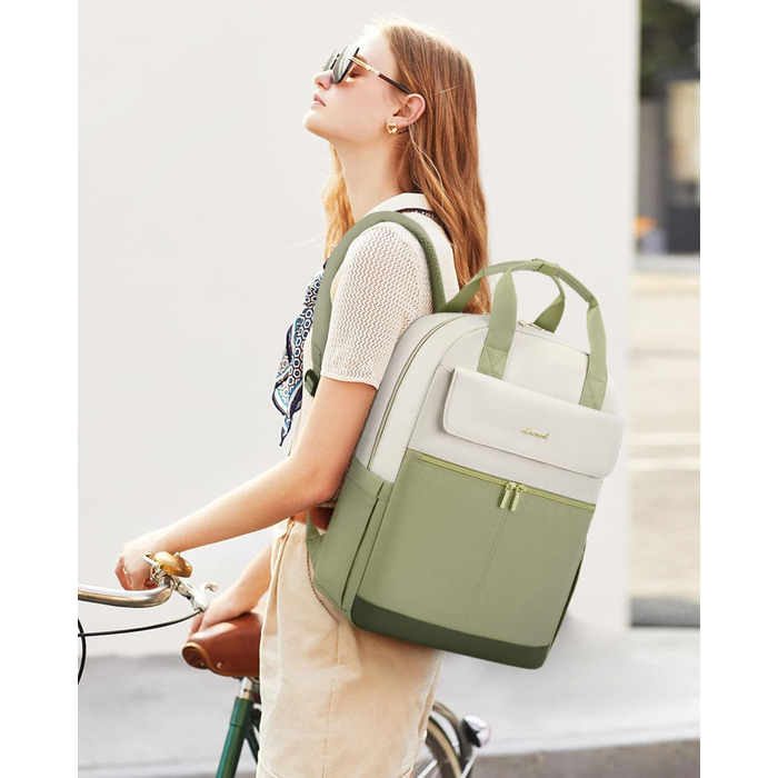 LOVEVOOK Рюкзак для жінок, 15.6 дюймів, рюкзак для школи, підліток, дівчина з відділенням для ноутбука, водонепроникний, міський, туристичний, щоденний, елегантний рюкзак для подорожей, школи, роботи (15.6 дюймів, Бежево-оливковий)