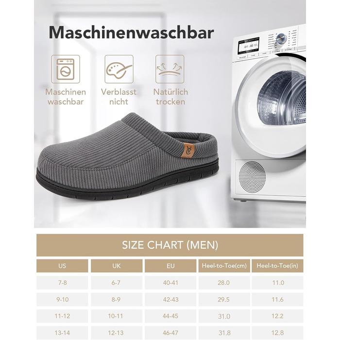 Чоловічі мокасини VeraCosy для дому з піною Memory Foam, зимові пантофлі, сірий колір, розмір 42/43 EU