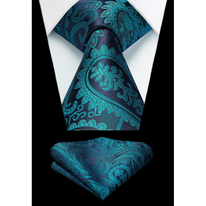 HISDERN Комплект краватки та нагрудного хустинки з квітковим візерунком павазьо, зелений (аква/бірюзовий)