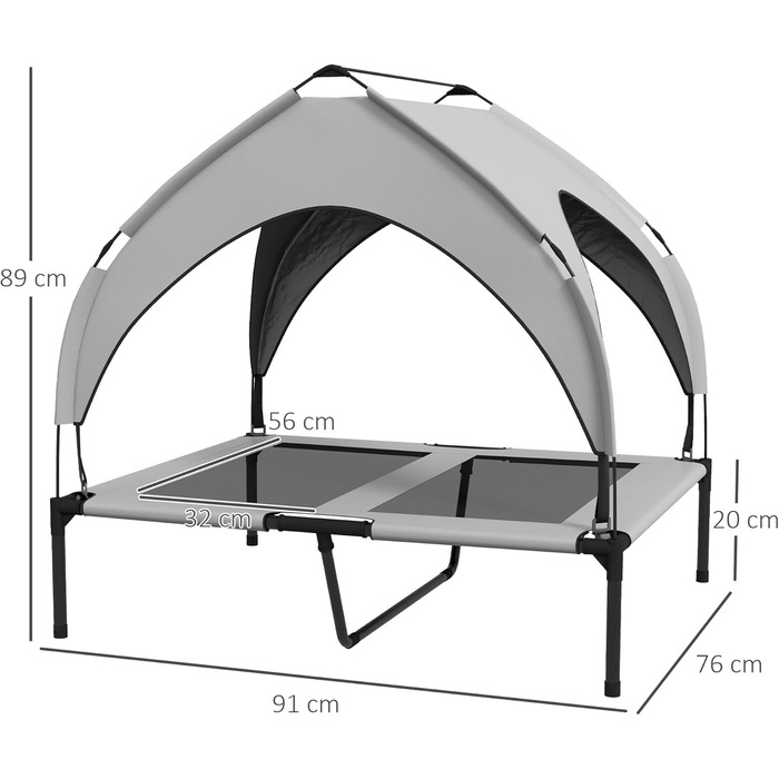 PawHut Підвищене собаче ліжко з балдахіном, ліжко для домашніх тварин, вулиця, лежанка для собак з дахом, дихаюча, для міні та маленьких собак, Оксфорд 61 x 46 x 63 см (Д 91 x Ш 76 x В 89 см, світло-сірий)