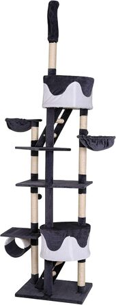 Котячий будиночок Lionto XXL з сизалю та плюшу: когтеточка, гамак, тунель, печери, іграшки, для котів великих та малих розмірів (сірий/білий, 230-250 см)