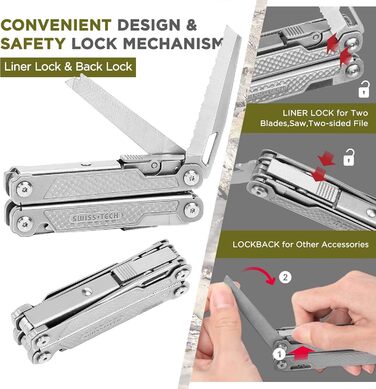 Мультитул Swiss+Tech 17-в-1 з нержавіючої сталі - мультиінструмент для кемпінгу, туризму та ремонту