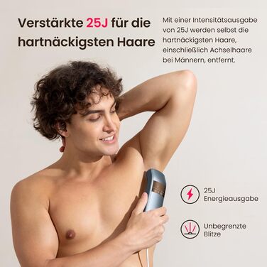 Пристрій для епіляції IPL, 25J, трипульсний лазер, для жінок та чоловіків, безболісна технологія охолодження сапфіром, довготривалий ефект для бікіні, ніг, пахв та тіла (темно-синій)