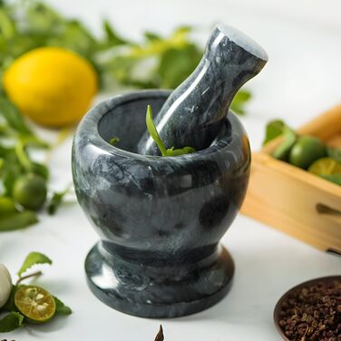 Гранітний ступка та товкачок Retoo - міцний набір для спецій та трав, сірий, 10,7x10,7 см