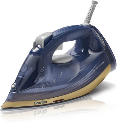Праска Breville SuperSteam з парою: 2600 Вт, керамічна підошва, 190 г паровий удар, резервуар 300 мл, колір морської хвилі та полірована латунь [VIN413]