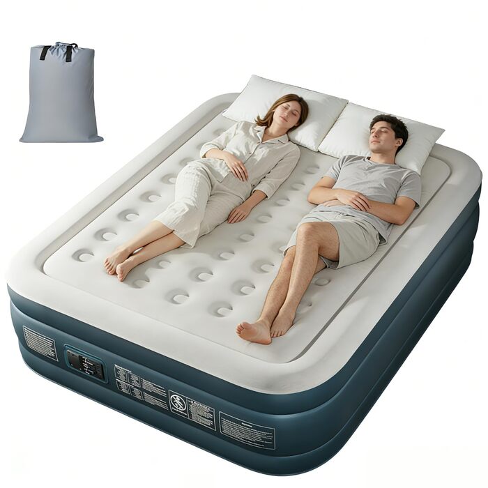 Надувний матрац LEADZM для двох осіб з електронасосом, 203x152x46 см, сірий. Самороздувний, флок + PVC, до 295 кг