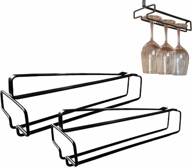 Підвісна тримач для келихів Bitcoraje (2 шт.), стійка для келихів, полиця для келихів без свердління, чорний - для кухні, бару, ресторану