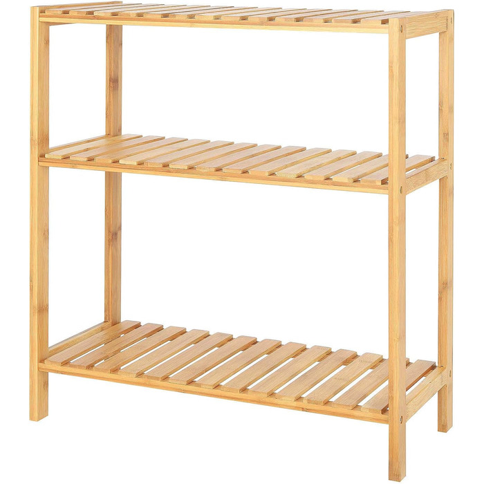 dibea Shoe Rack with 3 Shelves, Shoe Cabinet, Bathroom Shelf, Living Room Shelf, Standing Shelf, Bamboo Shelf, Bathroom Shelf, Bookshelf, Kitchen Shelf, 60x26x66 cm, natural color, Natural