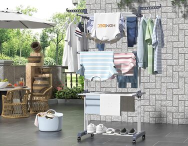 HOMIDEC Clothes Drying Rack Clothes Dryer Tower with Wheels, Space-Saving - with 6 Folding Wings and 2 Swivel Side Wings, Stainless Steel Standing Dryer Clothes Tower for Indoor and Outdoor Use, Grey Grey XL