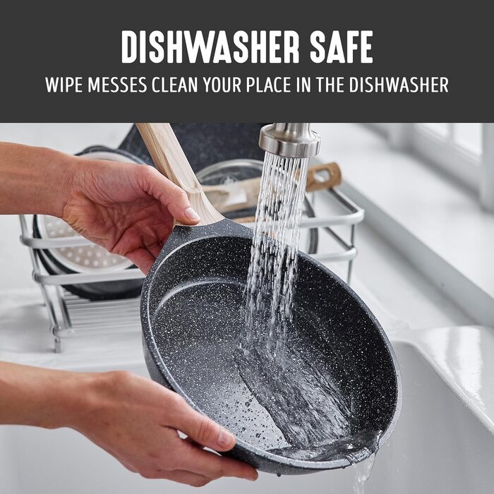 Набір кухонного посуду з кераміки (8 предметів), індукційний, без ПТФЕ, безпечний, для кухні, салатовий (середній, гранітний чорний)