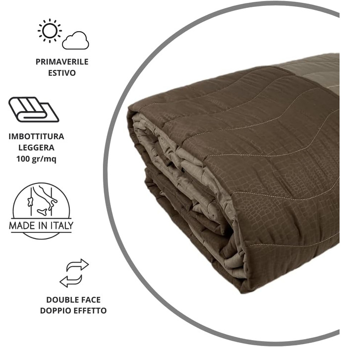 Плед на ліжко 240x260 см, двосторонній дизайн, осінньо-весняний (100 г/м²), степний, підкладковий, для двоспального ліжка, з м'якої мікрофібри, Made in Italy (колір: коричневий/мокко)