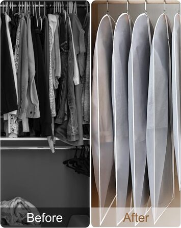 16 шт. мішки для одягу, великі, середні та короткі, 60 x 120/100/80 см, з блискавкою, прозорі, для костюмів, пальто, суконь, сорочок, зберігання, захисні чохли (білий)