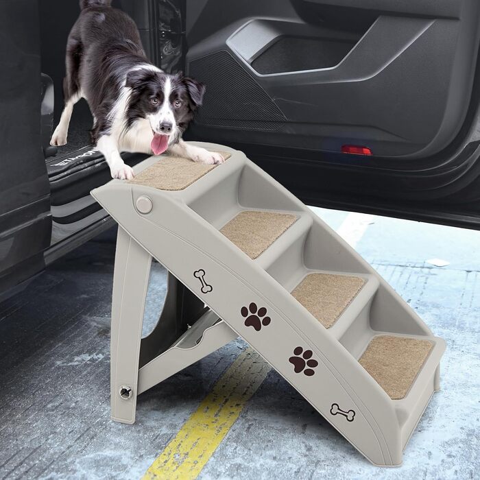 Сходинка для тварин SOARS: 4 сходинки, килимок з фетру, для котів та собак до 60 кг, сірий колір