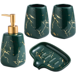 Набір аксесуарів для ванної кімнати 4 шт. сірий, з дозатором мила, мильницею та склянками для зубних щіток, з малюнком 
