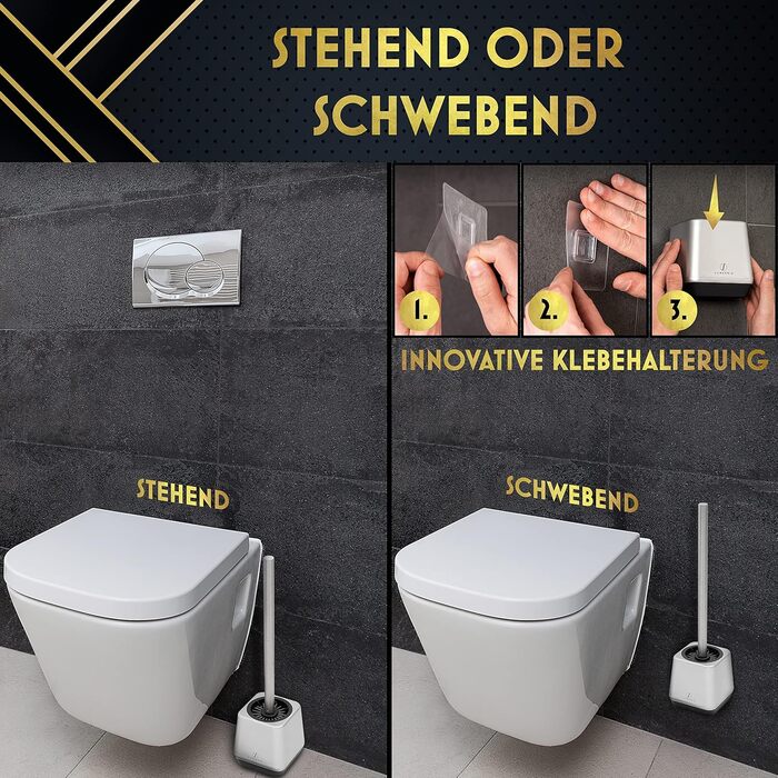 Силіконова щітка для унітазу з тримачем, кріплення на стіну без свердління, швидке висихання, гігієнічна, срібляста