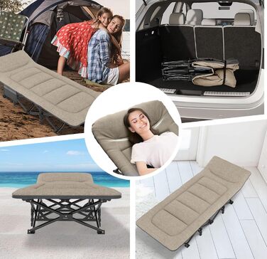 Складне кемпінгове ліжко ATORPOK для дорослих, міцне, до 250 кг, для відпочинку на природі, кемпінгу, подорожей, дому (Хакі)