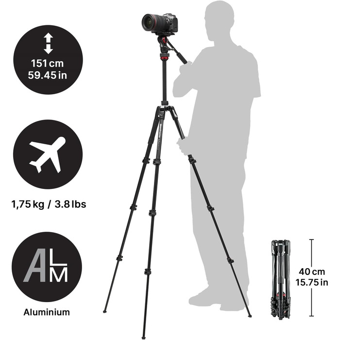 Штатив Manfrotto Befree Live для відеозйомки з відео-головкою, для DSLR, беззеркальних та відеокамер, штатив з алюмінію