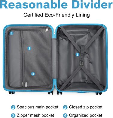 Чохол валіза British Traveller Hartschalenkoffer Groß, 74.5 x 49 x 30.5 см, ABS + PC, TSA-замок, 4 колеса, для подорожей та бізнесу (Світло-блакитний, L)